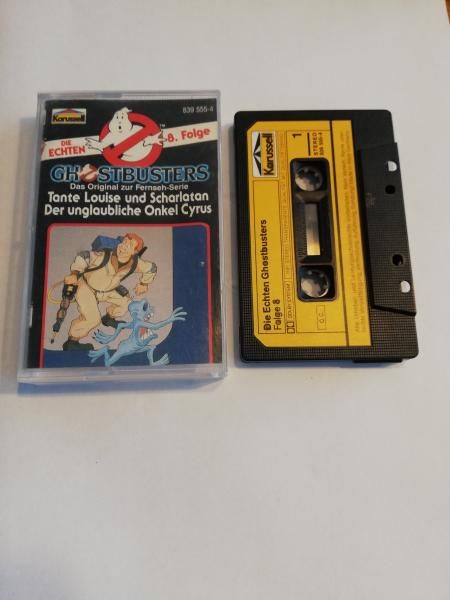 Die Echten Ghostbusters Folge 8 Tante Louise und Scharlatan/Der unglaubliche Onkel Cyrus Schwarz mit Gelben Aufkleber 839555-4 Karussell(Seite 1 der MC minimal bemalt)